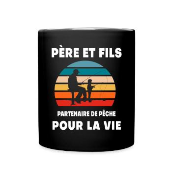 Vater und Sohn Angeln Vintage Retro Papa Fischer - Tasse einfarbig - Schwarz - Vorne