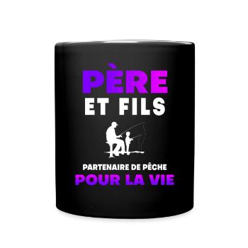 père fils pêche duo homme partenaire papa pêcheur - Mug uni - noir - Devant