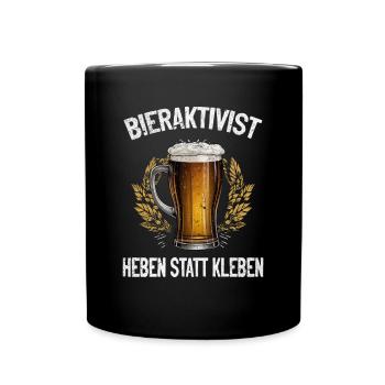 Bieraktivist Heben statt Kleben – Partyspaß - Tasse einfarbig - Schwarz - Vorne