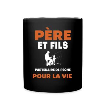 père fils pêche duo homme papa pêcheur - Mug uni - noir - Devant