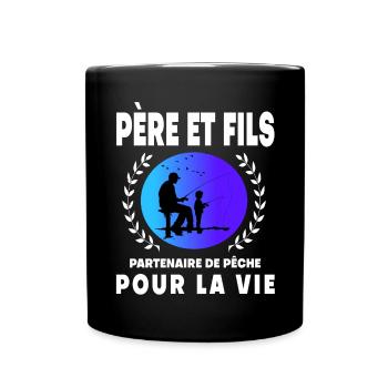 père fils pêche rétro vintage homme papa pêcheur - Mug uni - noir - Devant