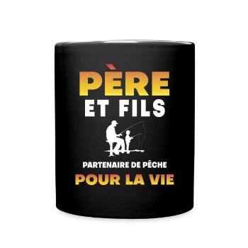 father son fishing partner life dad fisherman - Full Colour Mug - black - Front