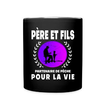 Father Son Fishing Vintage Retro Sunset Dad Fisherman - Full Colour Mug - black - Front