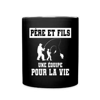 pêche père et fils duo homme papa pêcheur - Mug uni - noir - Devant