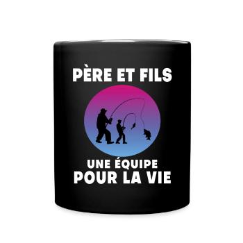 Vater und Sohn Angeln Retro Vintage Vater Papa Fischer - Tasse einfarbig - Schwarz - Vorne