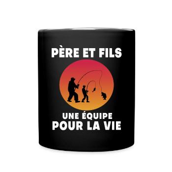 père et fils pêche rétro vintage papa pêcheur - Mug uni - noir - Devant