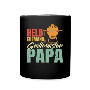 Héros, mari, maître du gril, papa - Mug uni - noir - Devant