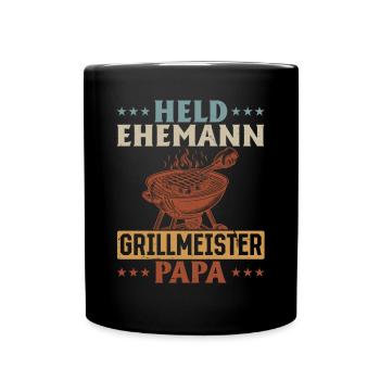 Héros, mari, maître du gril, papa - Mug uni - noir - Devant