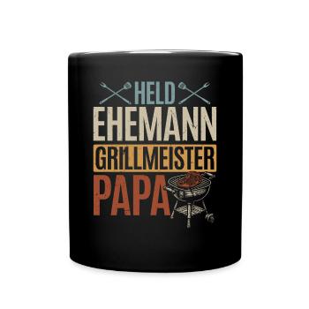 Héros, mari, maître du gril, papa - Mug uni - noir - Devant
