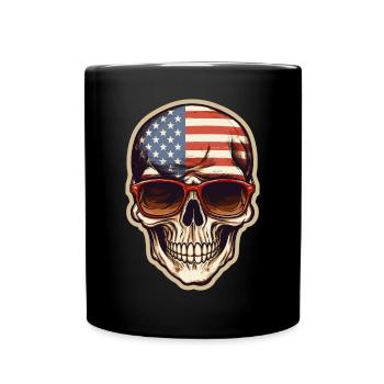 Skull, Sunglasses, USA, America, Gift - Full Colour Mug - black - Front