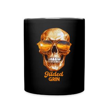 Gilded Grin, Skull, Gold, Skeleton, Gift - Full Colour Mug - black - Front