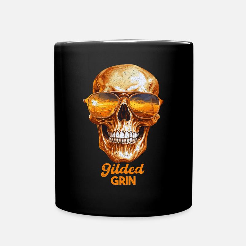 Gilded Grin, Schädel, Gold, Skelett, Geschenk - Tasse einfarbig - Schwarz