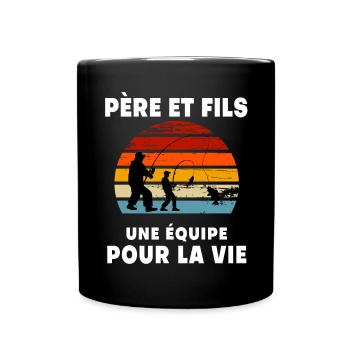 Father and Son Fishing Vintage Sunset Dad Fisherman - Full Colour Mug - black - Front