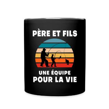 Vater und Sohn Angeln Vintage Retro Papa Fischer - Tasse einfarbig - Schwarz - Vorne