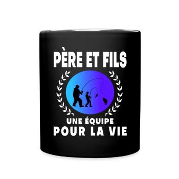 père fils pêche rétro vintage homme papa pêcheur - Mug uni - noir - Devant
