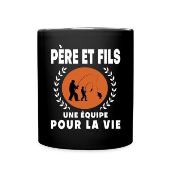 Father Son Fishing Vintage Retro Dad Fisherman - Full Colour Mug - black - Front