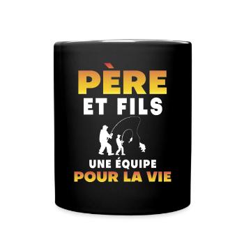 father son fishing team life dad fisherman - Full Colour Mug - black - Front