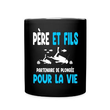 plongée père et fils partenaire vie papa plongeur - Mug uni - noir - Devant