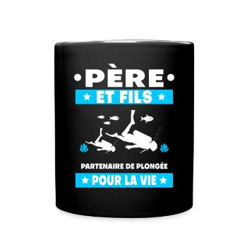 père et fils plongée duo partenaire papa plongeur - Mug uni - noir - Devant