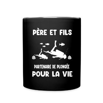 père et fils plongée partenaire père papa plongeur - Mug uni - noir - Devant