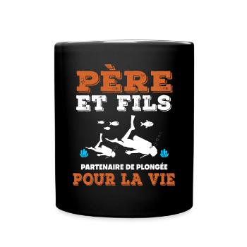 père et fils plongée partenaire vie papa plongeur - Mug uni - noir - Devant