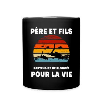 Vater und Sohn Tauchen Vintage Retro Sonnenuntergang Taucher - Tasse einfarbig - Schwarz - Vorne