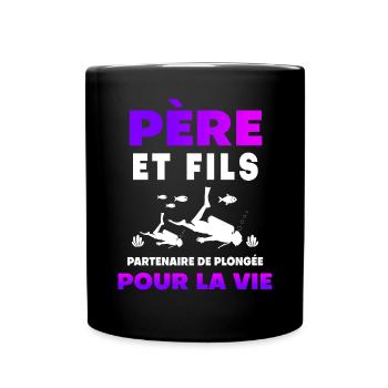 père fils plongée duo homme partenaire papa - Mug uni - noir - Devant