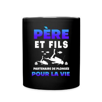 père fils plongée partenaire duo papa plongeur - Mug uni - noir - Devant