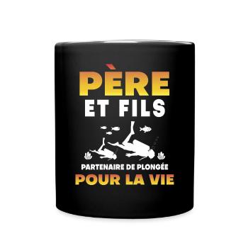 père fils plongée partenaire vie papa plongeur - Mug uni - noir - Devant