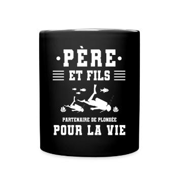 père fils plongée papa plongeur - Mug uni - noir - Devant
