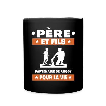 father and son rugby duo man partner dad - Full Colour Mug - black - Front