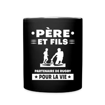 father and son rugby duo man dad rugby player - Full Colour Mug - black - Front