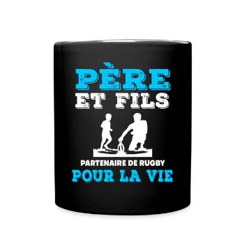 father and son rugby partner duo man dad - Full Colour Mug - black - Front