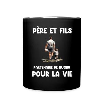 father and son rugby partner life watercolor dad - Full Colour Mug - black - Front