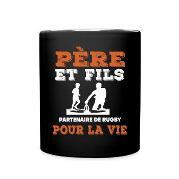 father and son rugby partner life dad rugby player - Full Colour Mug - black - Front