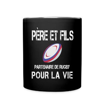 father and son rugby dad rugby player - Full Colour Mug - black - Front