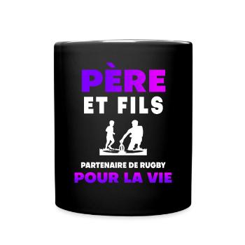 father son rugby duo man partner dad rugby player - Full Colour Mug - black - Front