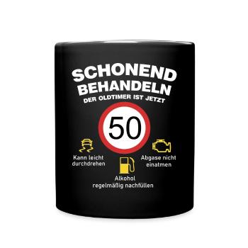Der Oldtimer wird 50 Jahre alt Auto Sprüche - Tasse einfarbig - Schwarz - Vorne