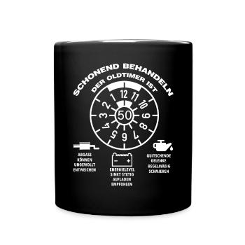 Der Oldtimer wird 50 Jahre alt lustige Auto Spruch - Tasse einfarbig - Schwarz - Vorne
