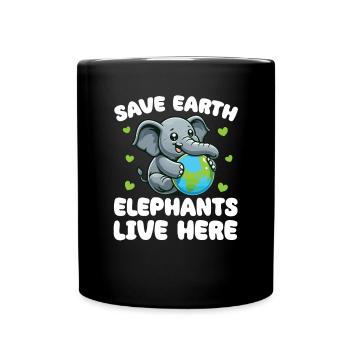 Save the Earth Elephants live here Earth Day - Full Colour Mug - black - Front