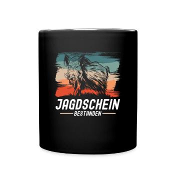 Jagdschein Bestanden - Tasse einfarbig - Schwarz - Vorne