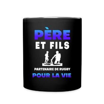 father son rugby partner duo man dad rugby player - Full Colour Mug - black - Front