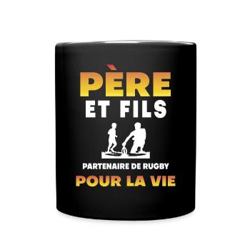 father son rugby partner life dad rugby player - Full Colour Mug - black - Front
