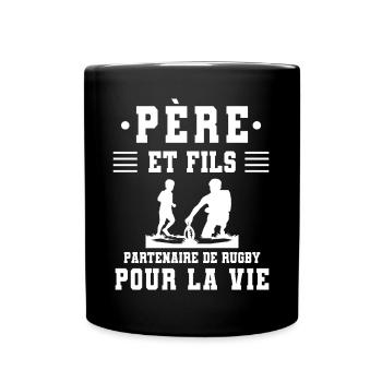 father son rugby dad rugby player - Full Colour Mug - black - Front