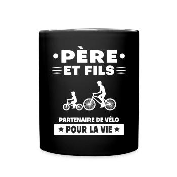 father and son bike duo man dad cyclist - Full Colour Mug - black - Front