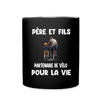 Father and Son Bike Partner Life Watercolor Dad - Full Colour Mug - black - Front