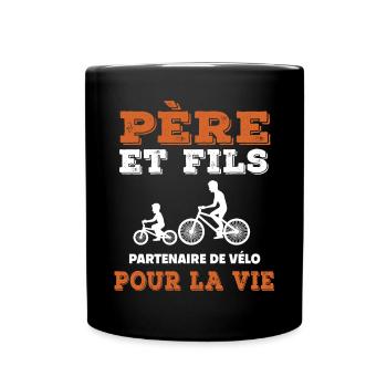 Vater und Sohn Radfahren Partner Leben Papa Radfahrer - Tasse einfarbig - Schwarz - Vorne