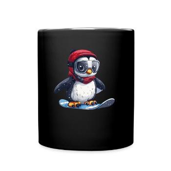 Pinguin Snowboarder Kawaii Pinguin Niedlich - Tasse einfarbig - Schwarz - Vorne