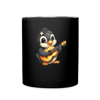 Pingouin, Ukulélé, Guitare, Kawaii, Pingouin, Mignon - Mug uni - noir - Devant