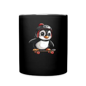Pinguin Skater Skateboard Kawaii Pinguin Niedlich - Tasse einfarbig - Schwarz - Vorne